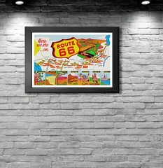 1950s Route 66 U.S. Map Colorful Vintage Poster
