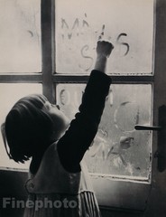 1935 Vintage 16×20 CUTE CHILD WINDOW WRITING Czechoslovakia Photo MARIE GOTTLIEB
