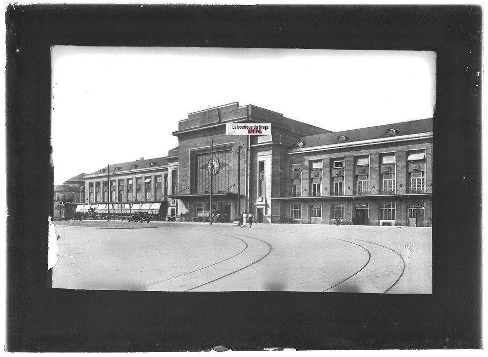 Antique Glass Photo Plate Positive Black & White 13×18 cm Mulhouse Train Station