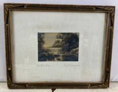 Antique Fred Thompson Colored Photo Print Old Mill Dam Frame is 9 3/4” by 8”