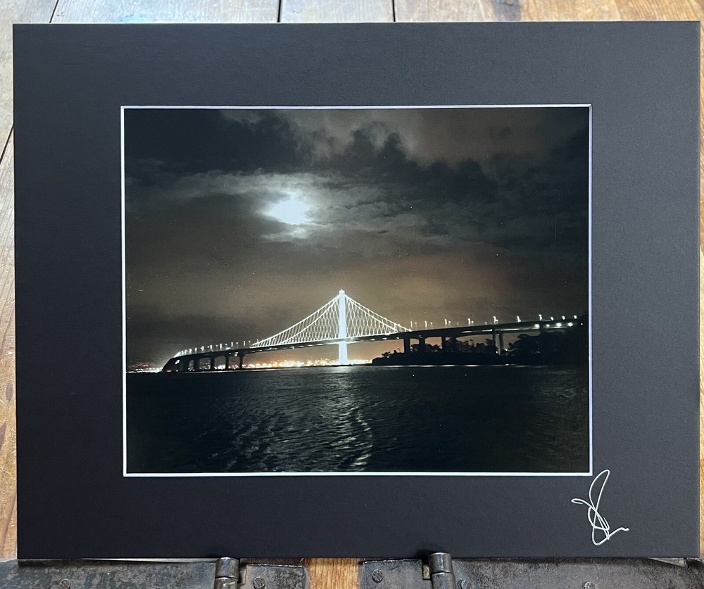 The New Bay Bridge With Full Moon, Oakland – Matted Fine Art Photographic Print