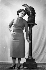 elegant woman w bird, strange, unusual, vintage fine art negative, 1940’s size