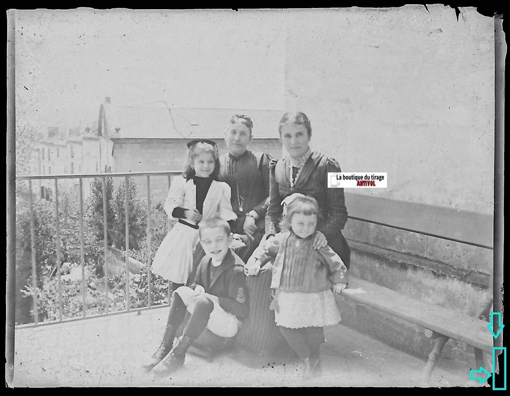 Family Group Children Glass Photo Plate Old Black & White Negative 6×8 cm