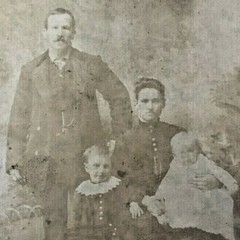 Antique Cabinet Card Photograph- Family of four heavy fading picture vintage