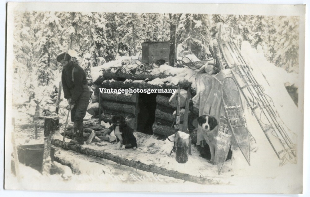 D5109 Foto Nord – Amerika Trapper Mountain Men Schlittern – Hund Indianer Hütte