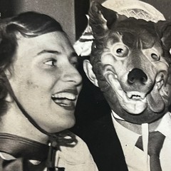 Art Photo Modern-Day Print of Vintage Image “DOG-FACE MAN & LAUGHING WOMAN” BEER