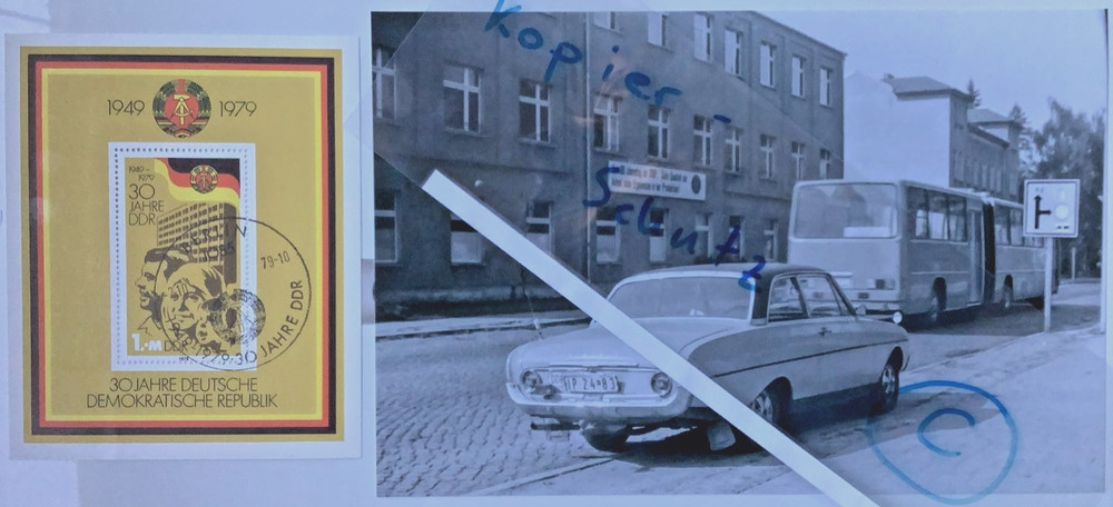 Photo 13×18 + Numis 30 years GDR Bernau Ford Taunus, Icarus Bus 1979 #25/1-12110926a