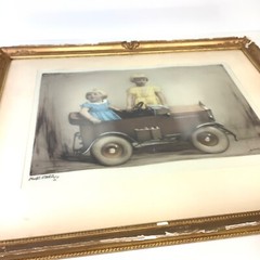 1930s Hand Tinted Photo Etching Engraving Girls Portrait Auto Car Bacon & Sons