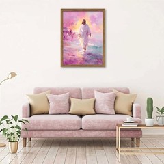 Framed Pink Jesus Wall Art Gifts for Christian, Jesus Walking On Water Canvas…