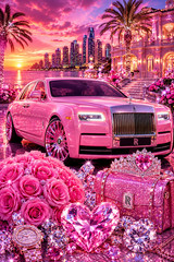 Digital Image Picture Photo Pic Wallpaper Background Pink Glitter Rolls Royce 38