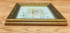 Lot 2 Vintage Gold Framed Black White Portrait Photographs Hand Painted Flowers