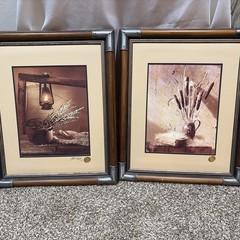 Set of (2) Signed 1971 Art Gore Prints w/ Wax Seals in Wooden Frames