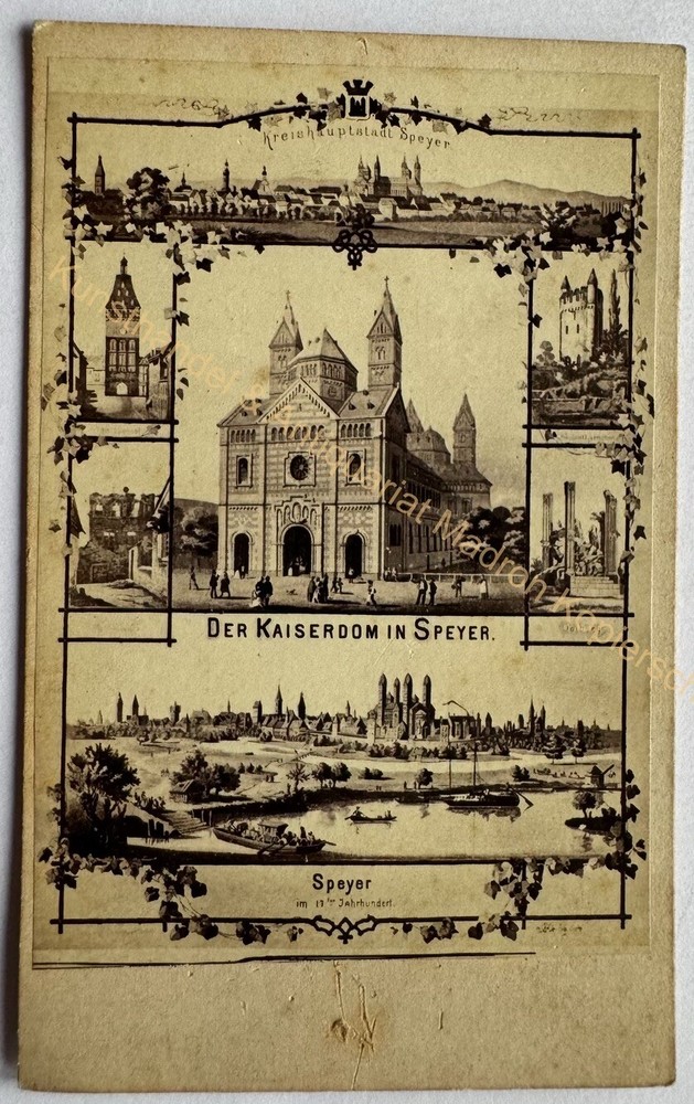 orig. CDV photo lithograph around 1866 Speyer Imperial Cathedral