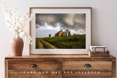 Rustic Farmhouse Photography Print: Oklahoma Farm Country Storm Clouds Photo