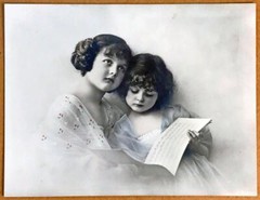 Hand-colored ANTIQUE PHOTO: Dreamy Musical Sisters (Germany) pre-1920