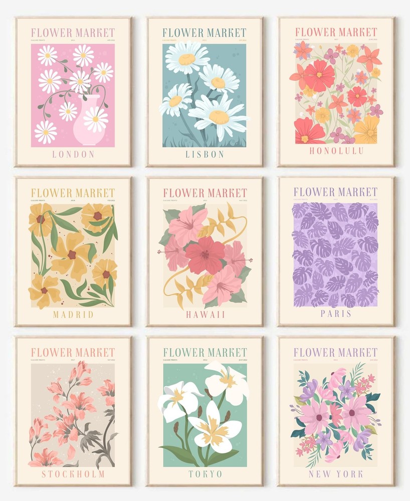 Flower Market Posters Set of 9, Minimalist Wall Art Prints, Vintage Flower Pi…