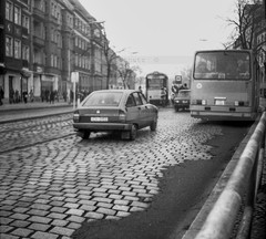 Print Photo 13x14cm GDR Street Scene Berlin Pankow Citroen, Bus 55, Tram approx. 1987