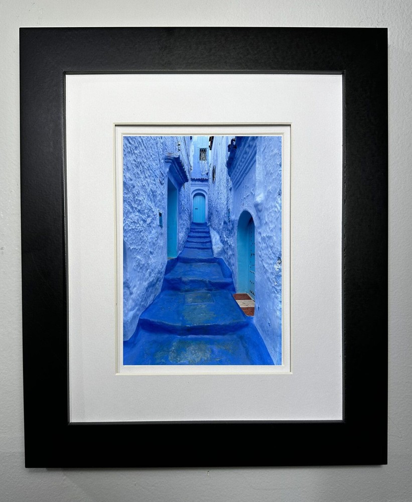 Beautiful Framed, Matted and Signed Photograph of Chefchaouen Morocco (Stairway)