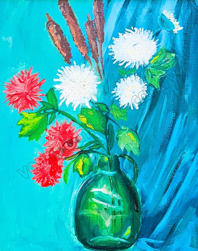 Still Life Dahlias & Pussy Willows in Jug Art DIGITAL DOWNLOAD Print at Home