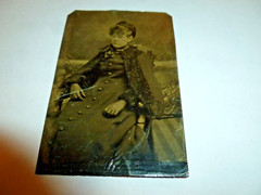 Antique Tin Type Photo a Lady in Curly Lamb Cape Coat & Hat