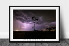 Storm Photography Print | Windmill and Lightning Picture | Oklahoma Wall Art