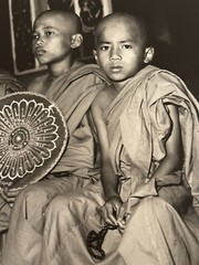 Black And White Photograph 11” X 14” Mini Monks In Burma Signed Original Asia