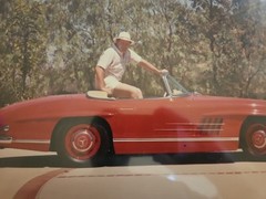 FABULOUS VINTAGE ORIGINAL PHOTO OF A MAN AND RARE MERCEDES AUTOMOBILE. 15X12 IN