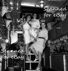 LEGGY BUSTY MODELS ON A SHIP GLAMOUR CHEESECAKE FASHION – 6 NEGATIVES 1950s