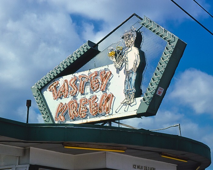 8×10 Vintage photo of Tasty Kreem ice cream sign, Rt. 49, Gulfport, Mississippi.
