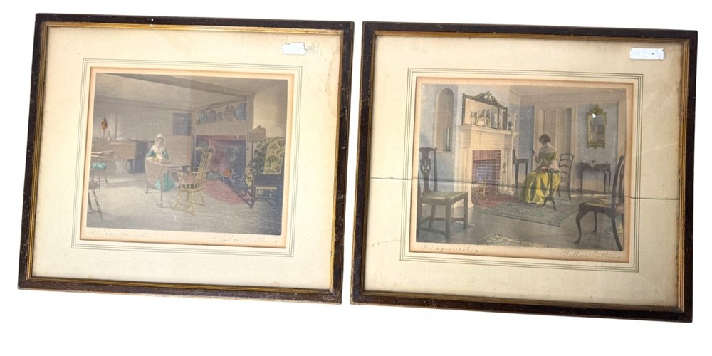 Wallace Nutting Hand Tinted Photo Art of Colonial Style Women at Home
