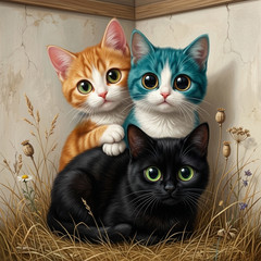 Super Cute Baby Cat Kitty Wallpaper 4K Digital Art HD Animal Printable Kids Room