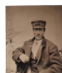 MID-19TH C AMERICAN ANTIQUE B & W OCCUPATIONAL TINTYPE RR CONDUCTOR
