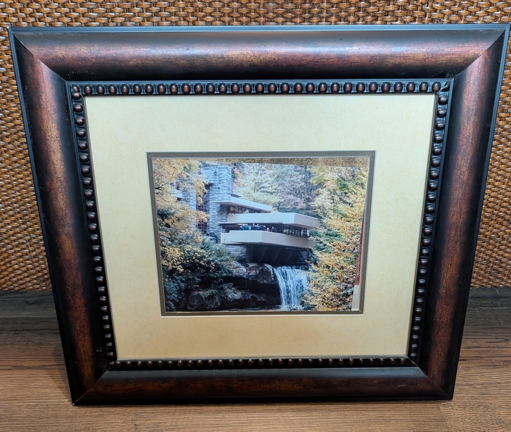 ✅Framed American Folk Art 20×18, Frank Lloyd Wright Falling Water, Vintage!🔥⭐️