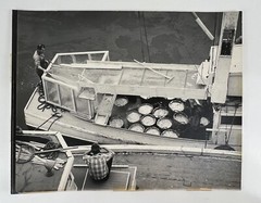 VTG Large Black & White Photograph Photography Print Nautical Fishermen Boat #2