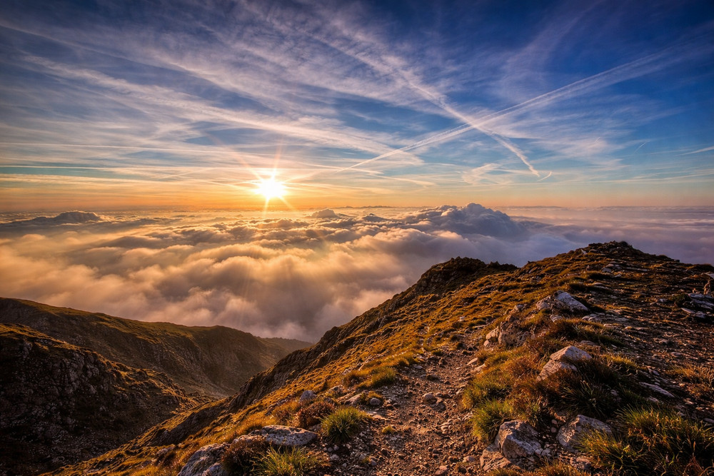 Mountain Sunrise Above Clouds Landscape | Nature Wall Art Digital Download
