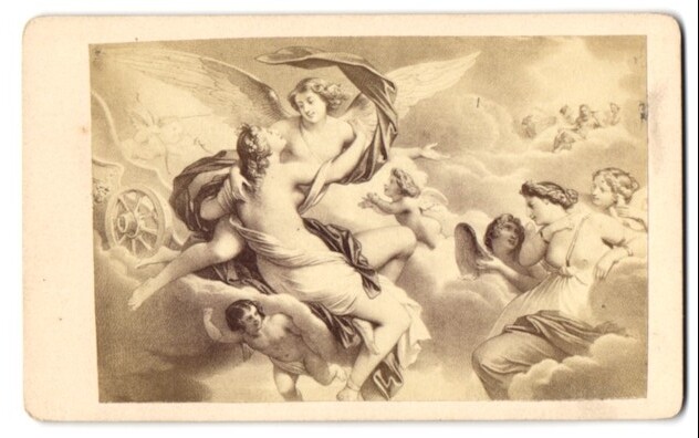 Fotografie unbekannter Fotograf und Ort Gemälde: Psyche´s Aufnahme in den O Akt