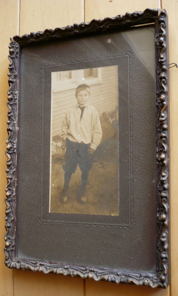 MINIATURE ANTIQUE OLD PHOTOGRAPH VINTAGE FRAME COLORADO SPRINGS LABEL YOUNG BOY