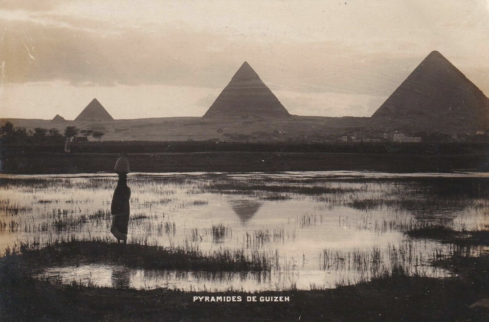 1914 Desert Cairo Egypt Great Pyramids of Giza RPPC Real Photo