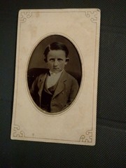 Antique 1870s Tin Type Photo Young Boy Child Big Ears Unique Stare Creepy Victo