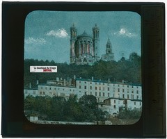Basilica Notre-Dame de Fourvière Lyon, Antique Glass Color Plaque, 8.5×10 Cm