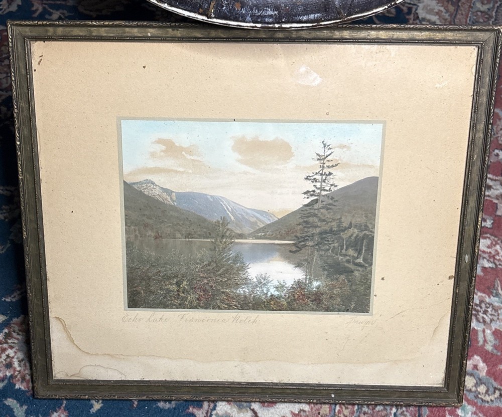 Antique CHARLES SAWYER HAND-COLORED PHOTOGRAPH Echo Lake Franconia NH Original