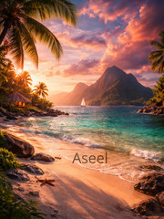 Tropical Beach Sunset Digital Download JPG Printable Wall Art Ocean View