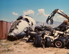 VINTAGE AIRCRAFT / AIRPLANE SALVAGE SCRAP YARD SURREAL COLOR PHOTOGRAPH
