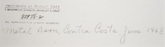 MORLEY BAER Signed 1968 Original Vintage Photograph – «Metal Barn, Contra Costa»