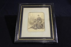 19th Century German Photo of Woman & Dog in Original Mat & Frame 18″