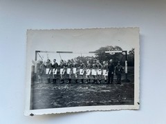 Photo F 4 Football Team Photo with Military Wehrmacht approx. 1940s approx. 9×12 cm