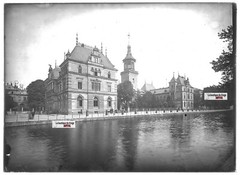 Old Black And White Photo Glass Plate 13X18 Cm Mulhouse La Poste Water