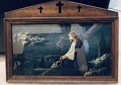 Vtg Portrait Of Jesus On Mt.of Olive In Wooden Cross Frame