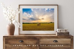 Country Photography Print – Picture of Hay Bale Under Stormy Sky in Oklahoma