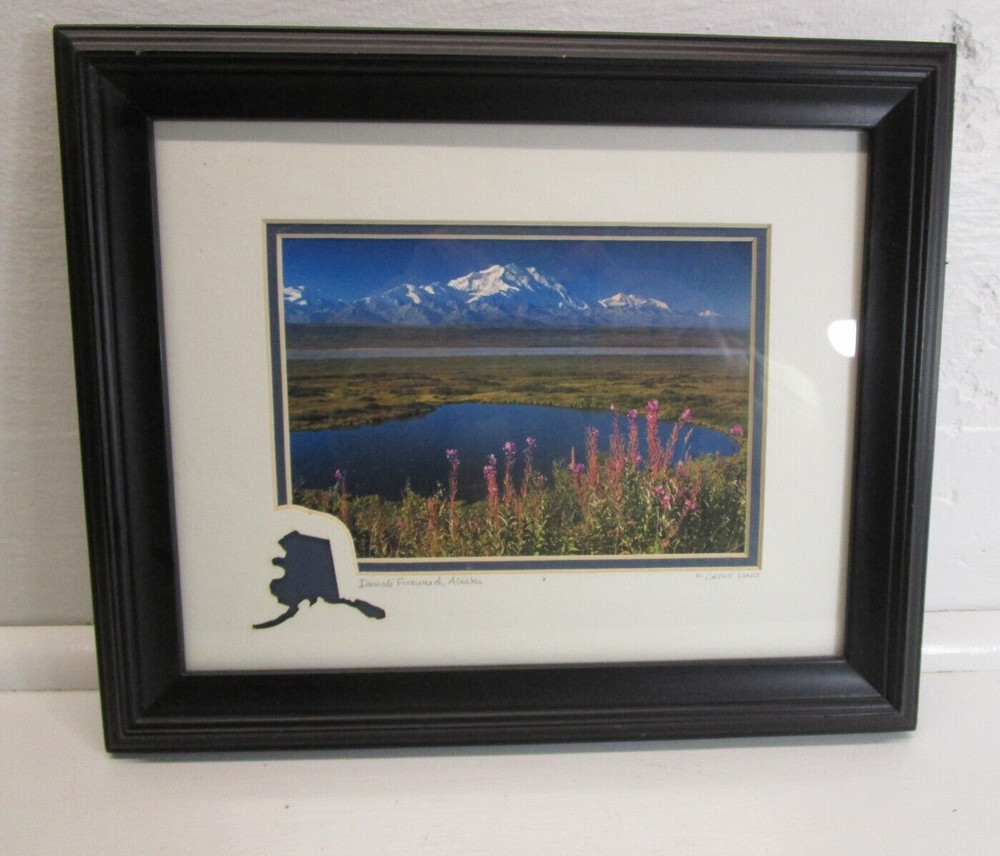 Framed Photo Signed by Kathy Hart Denali Fireweed And Glacier Alaska 12″ x 10″